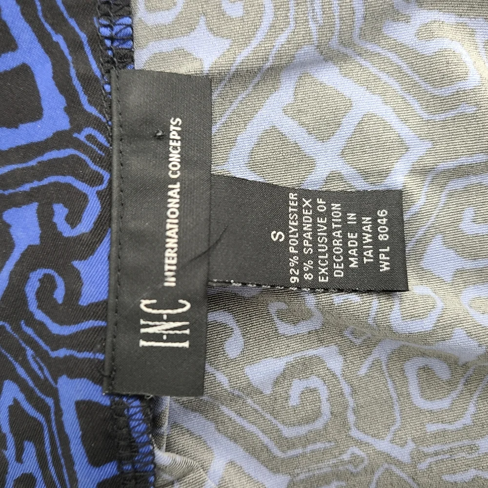 INC Top 3/4 Sleeve V-Neck Stretchy Blue Black Funky Size Small_9